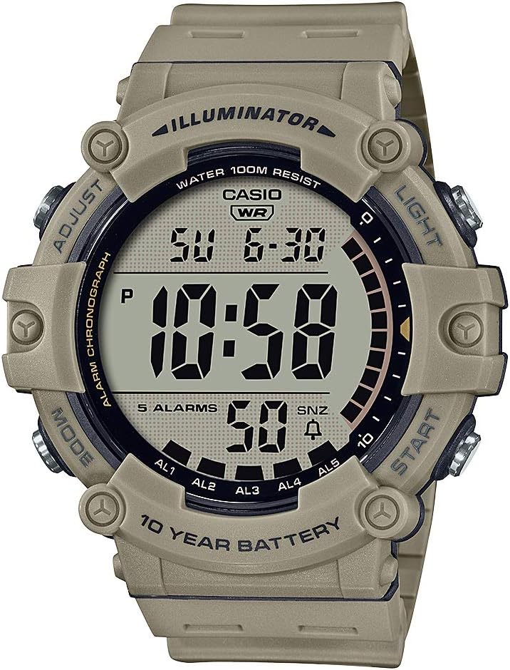Illuminator AE1500WH Series | 10-Year Battery | LED Backlight | 5-Alarms | 1/100 Sec Stopwatch | Men'S Digital Watch